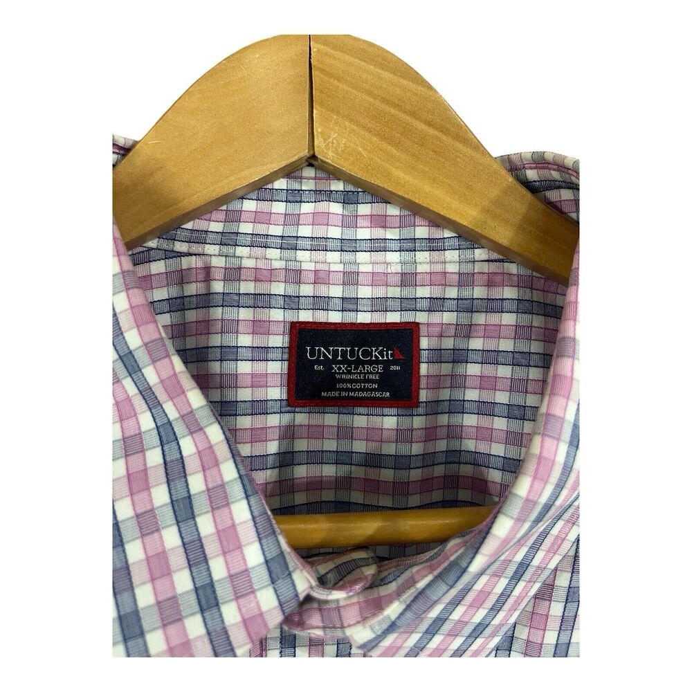 Untuckit Wrinkle-Free Dolcetto Shirt Pink Blue White Check SIZE XXL Button Down